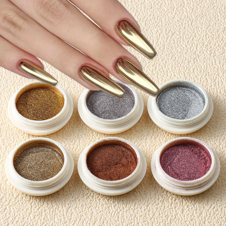Nail Glitter Chrome - 6 adet Altın Metalik Ayna Glitter