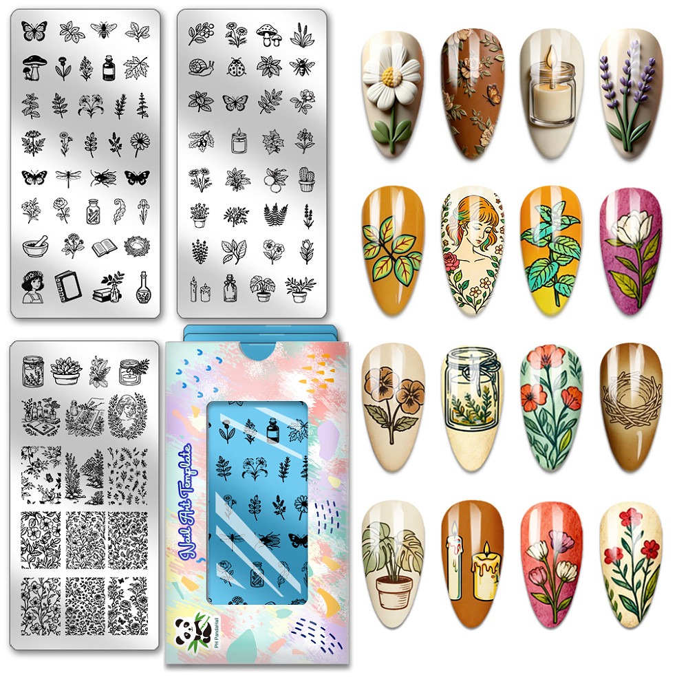 Nail Stamping Plate - 3 adet Böcekler, Bitkiler, Arılar, Kelebekler,