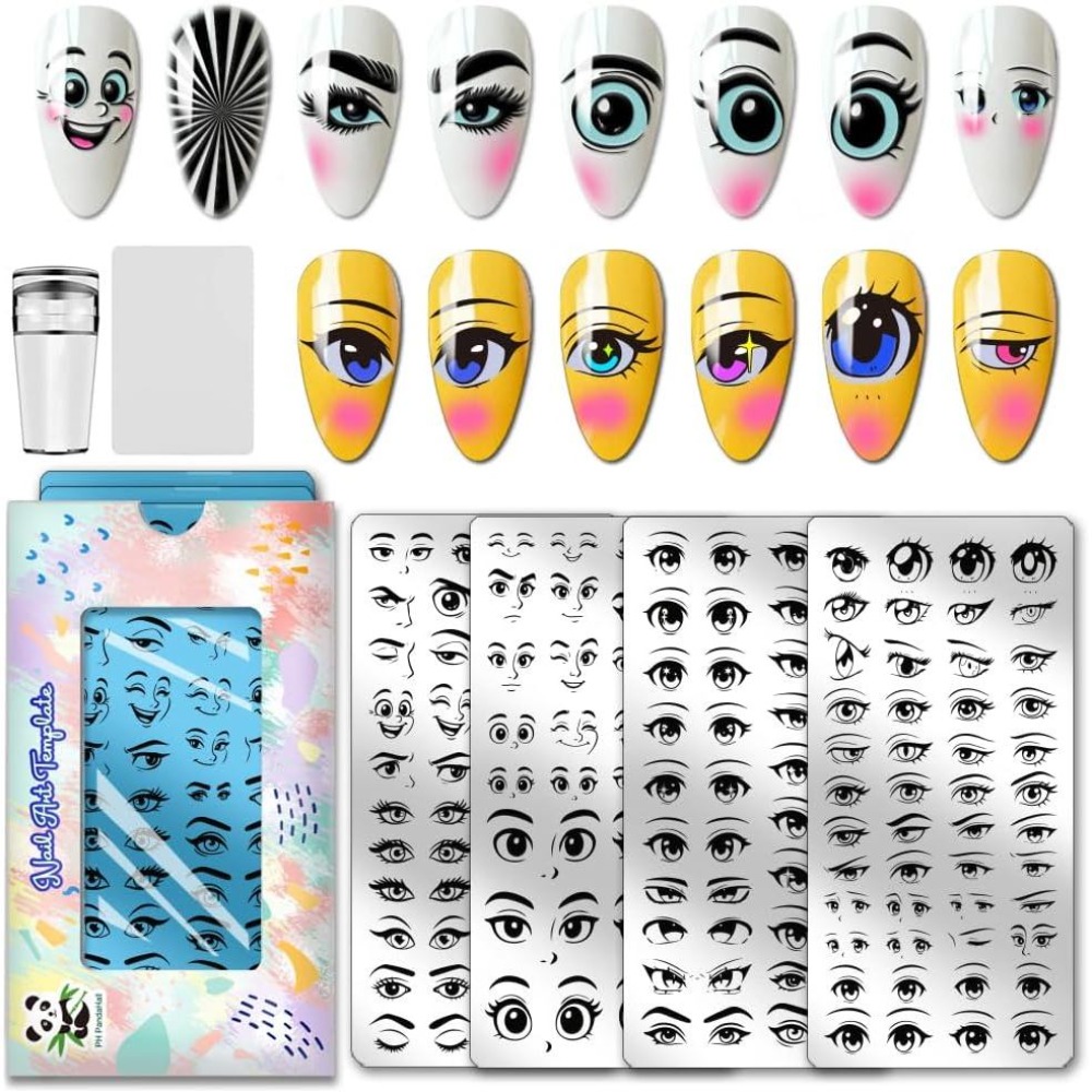 Nail Stamping Plate - 4 adet Çizgi Film Gözleri Tırnak