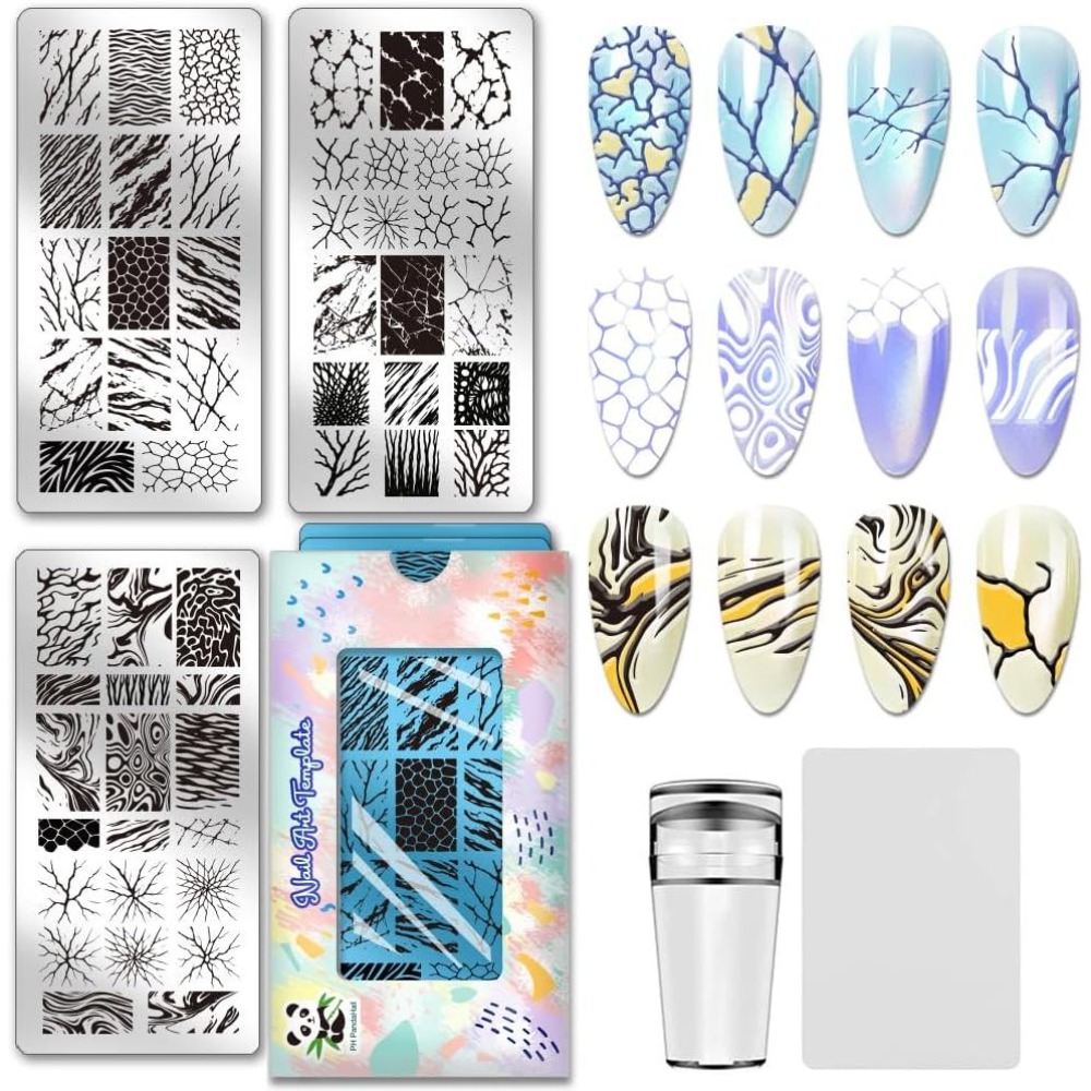 Nail Stamping Plate - 3 adet Soyut Dokulu Tırnak Baskı