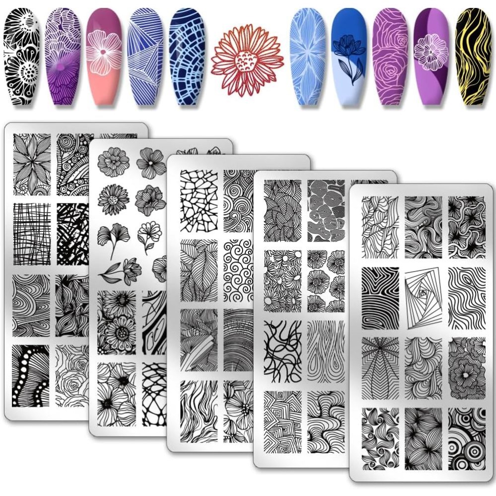 Nail Stamping Plate - 5 adet Çizgili Doku Tırnak Sanatı