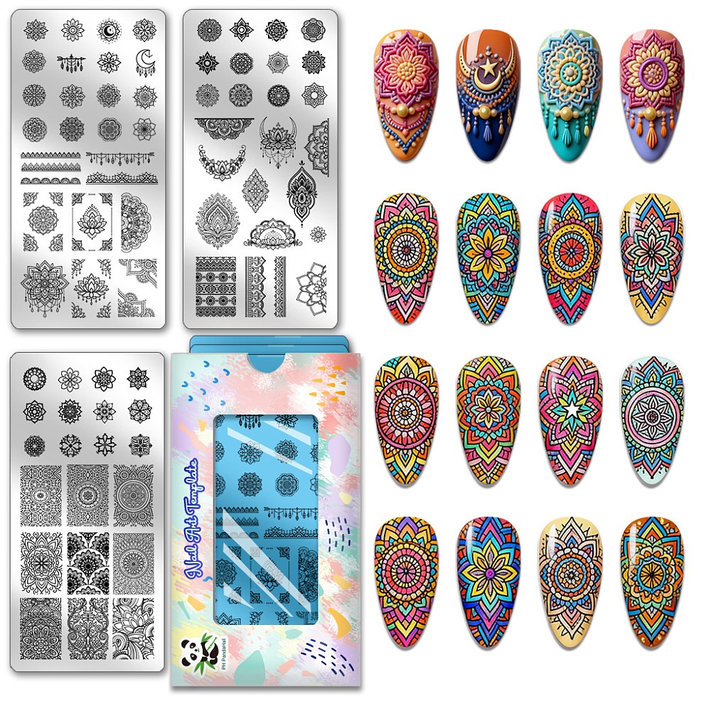Nail Stamping Plate - 3 adet Bohem Çiçek Desenli Tırnak